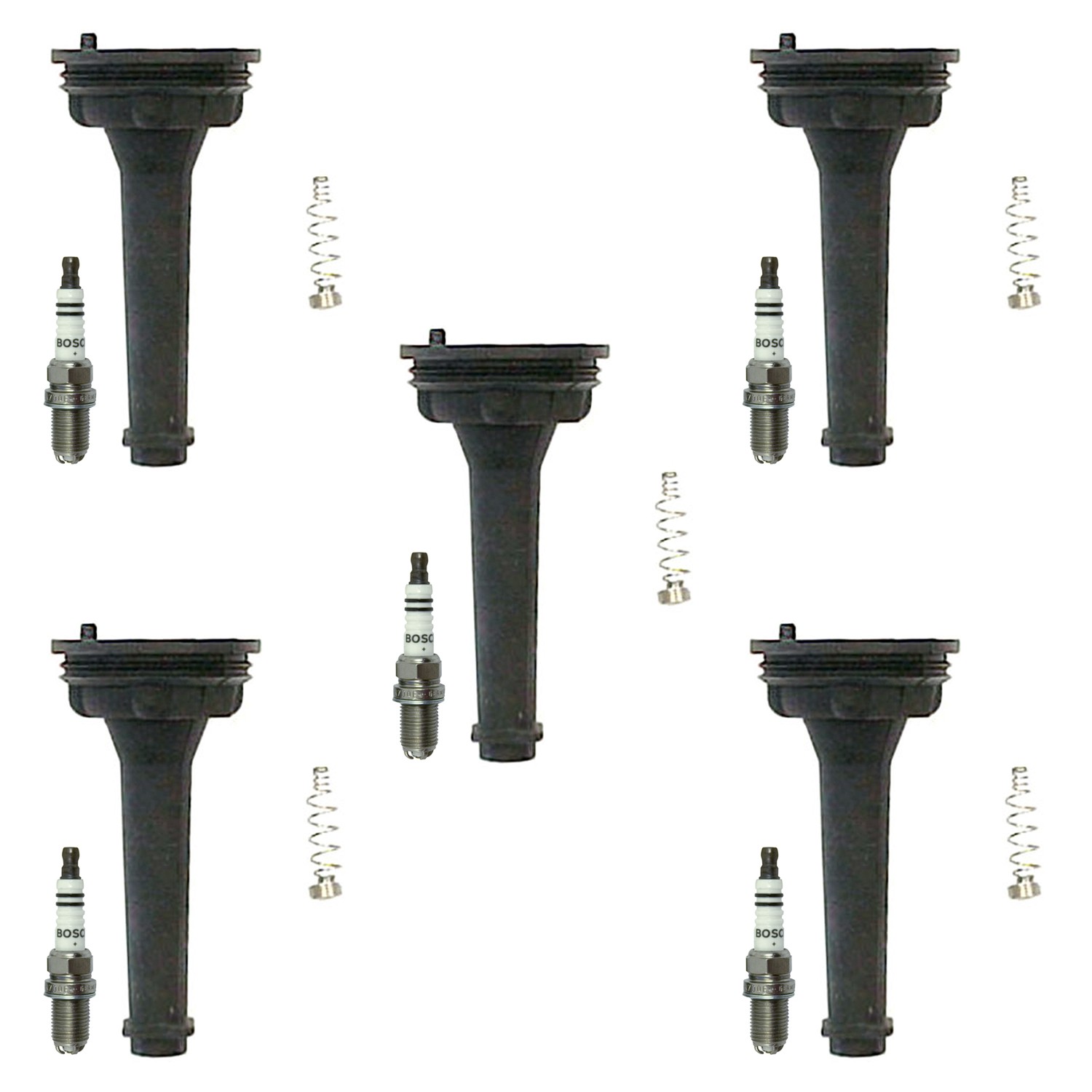 Bosch 5 Nickle Spark Plugs Denso 5 Coil Boots Kit for Volvo S60 S70 V70 2.4L L5