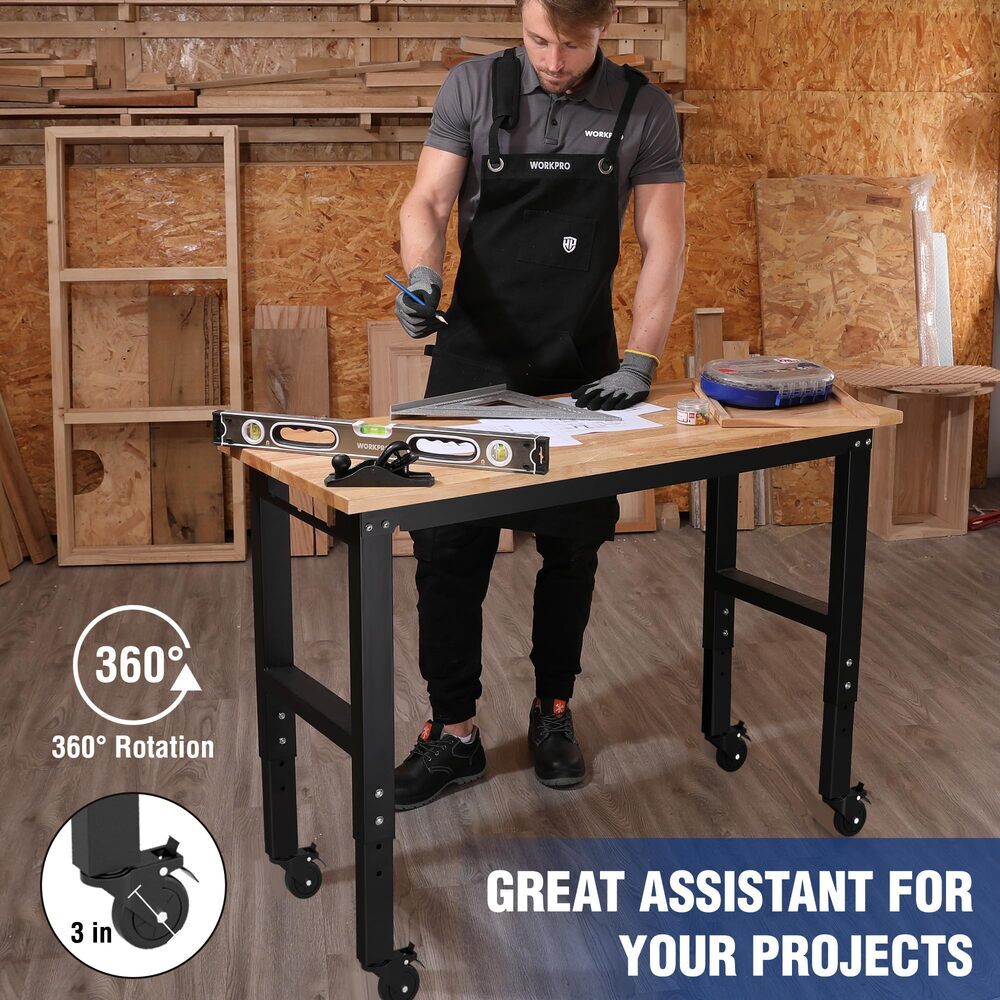 WORKPRO 48" Adjustable Workbench 2PC 16x32" Metal Pegboard 1000LBS Load Capacity