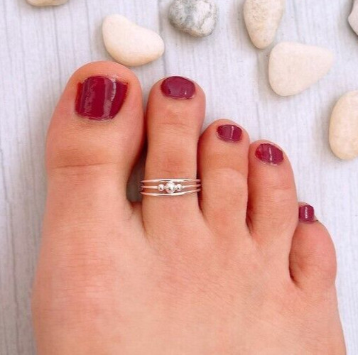 Solid Metal 925 Silver Triple Band Adjustable Foot Wear Toe Ring Jewelry
