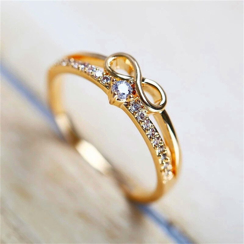 Gold Plated,Rose Gold Plated Rings Cute Women Cubic Zirconia Jewelry Size 6-10