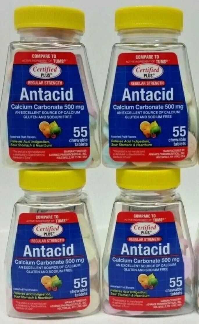 Chewable Antacid w/ Calcium, Assorted Fruit Flavors SEALED {4 BOTTLES}