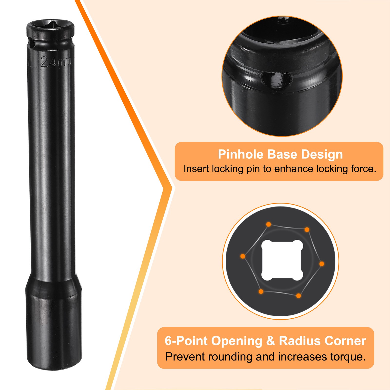 Deep Impact Socket 1/2" Drive 24mm Metric 6 Point Socket 200mm Extra Long
