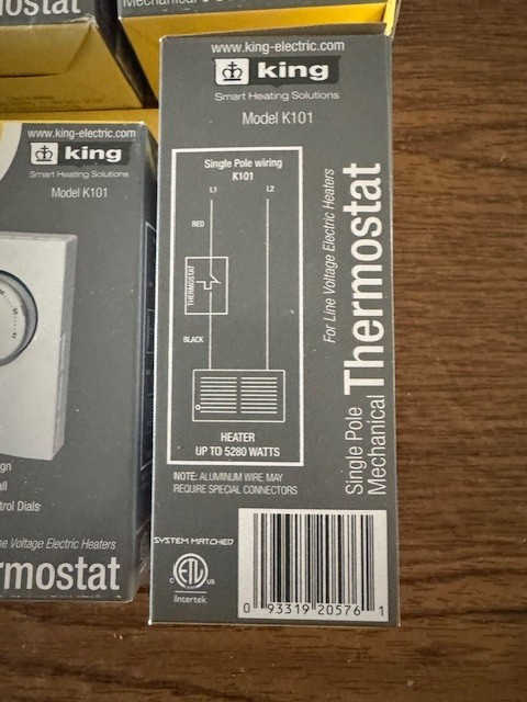 King Electric K101 Single Pole Thermostat