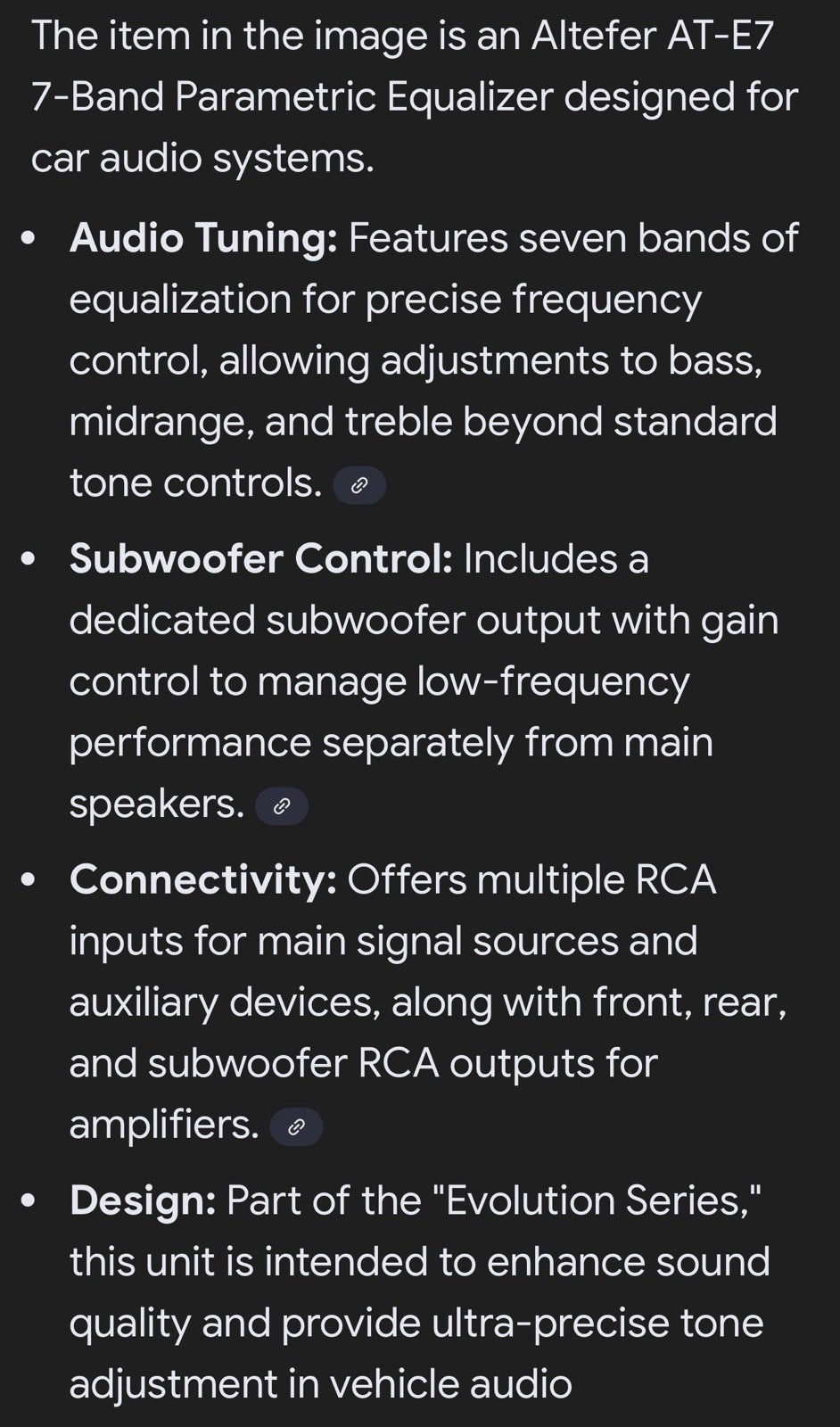 Altefer AT-E7 7-Band Parametric Equalizer designed for car audio systems.