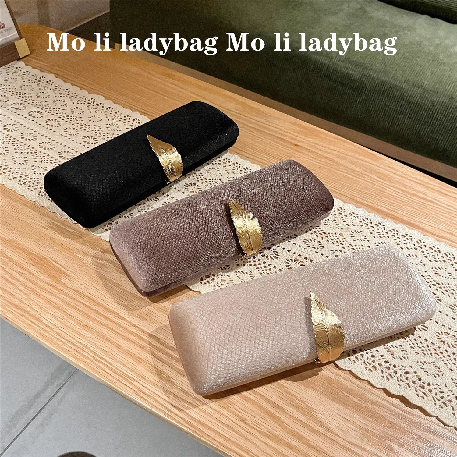 Luxury Velvet Metal Leaf Lock Evening Bag Fashion Women's Handbag Shoulder Bag