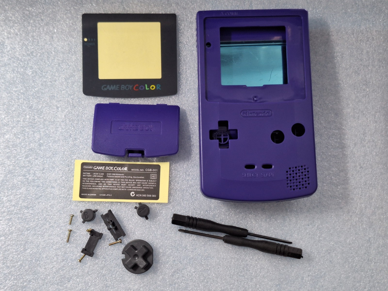 Nintendo Game Boy Color GBC Replacement Housing Shell & Screen Grape Purple USA