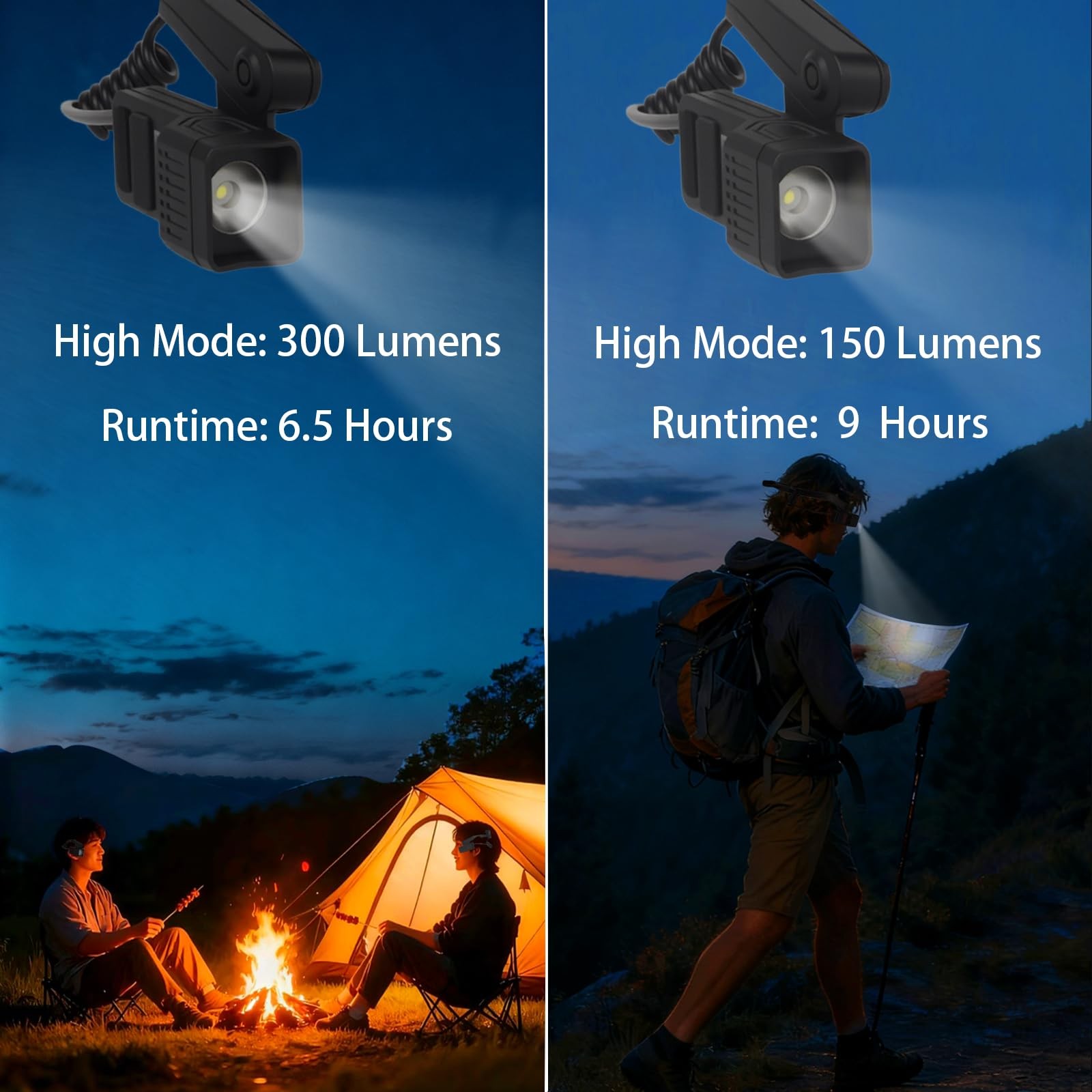 KunHe 3 Pack Ear-Mounted Headlamps with Motion Sensor 3 PACK, Black