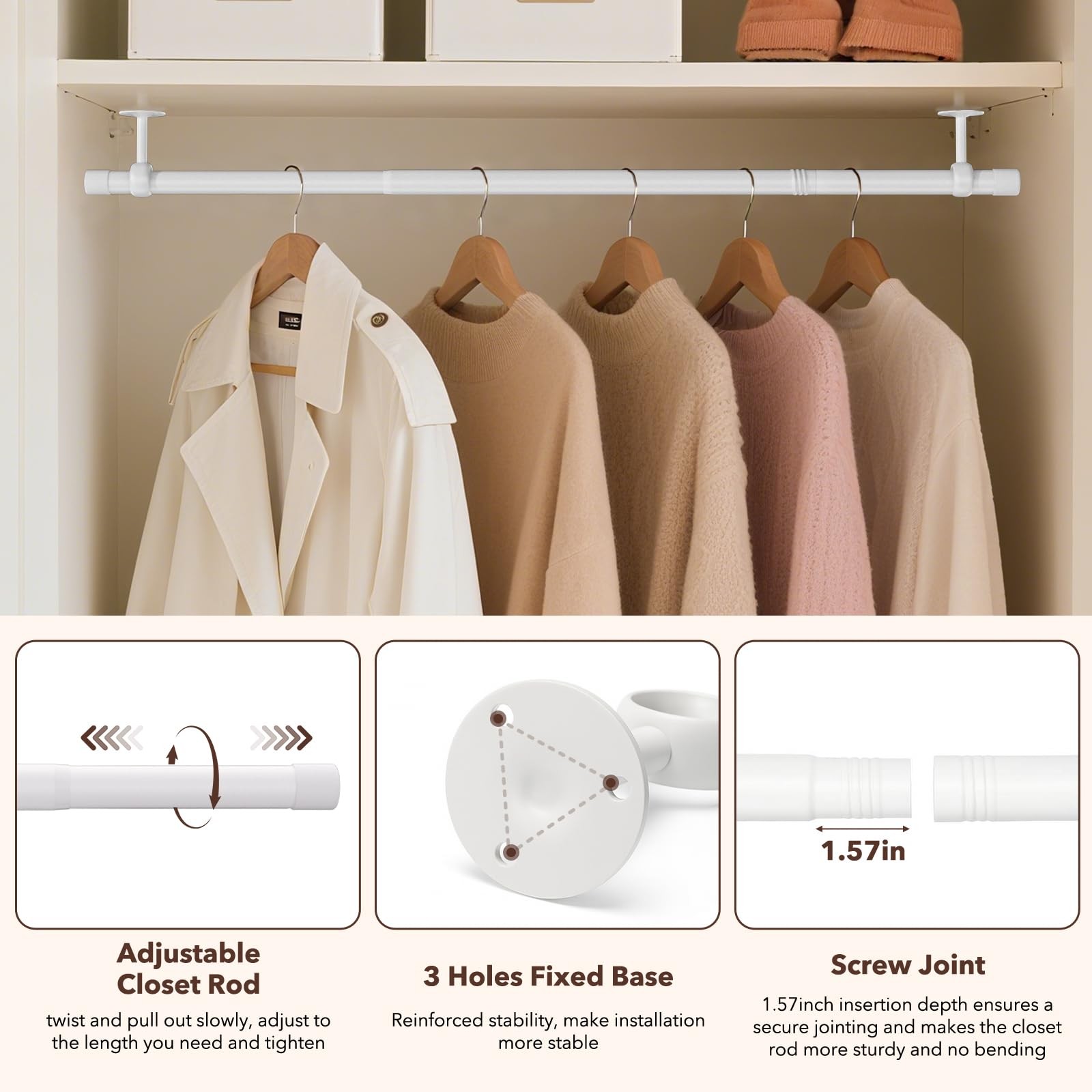 Closet Rod, Closet Rods for Hanging Clothes, 17 to 52 inch Adjustable Ceiling...