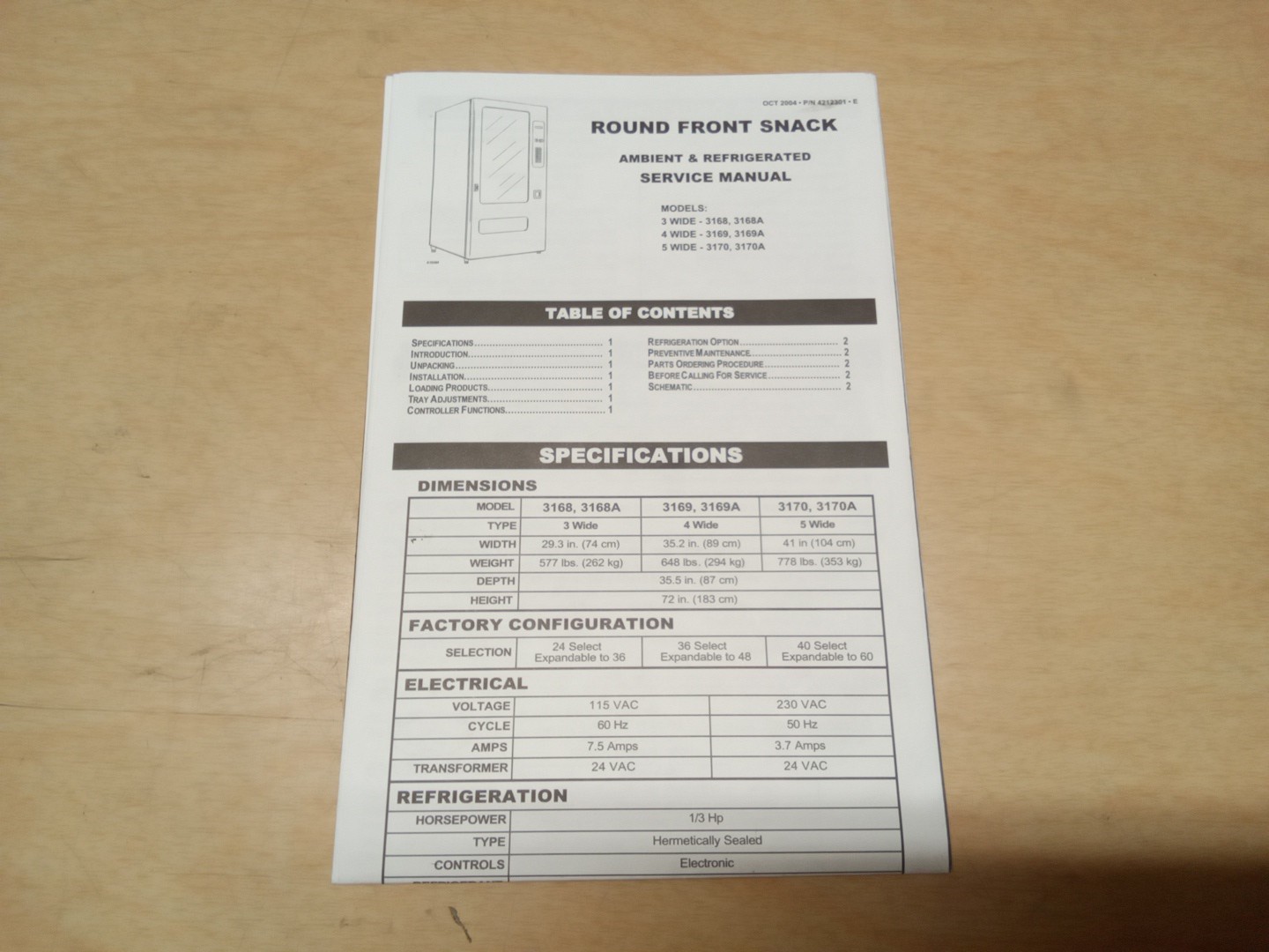 Vending Machine Service Manual Round Front Snack 4212301-E