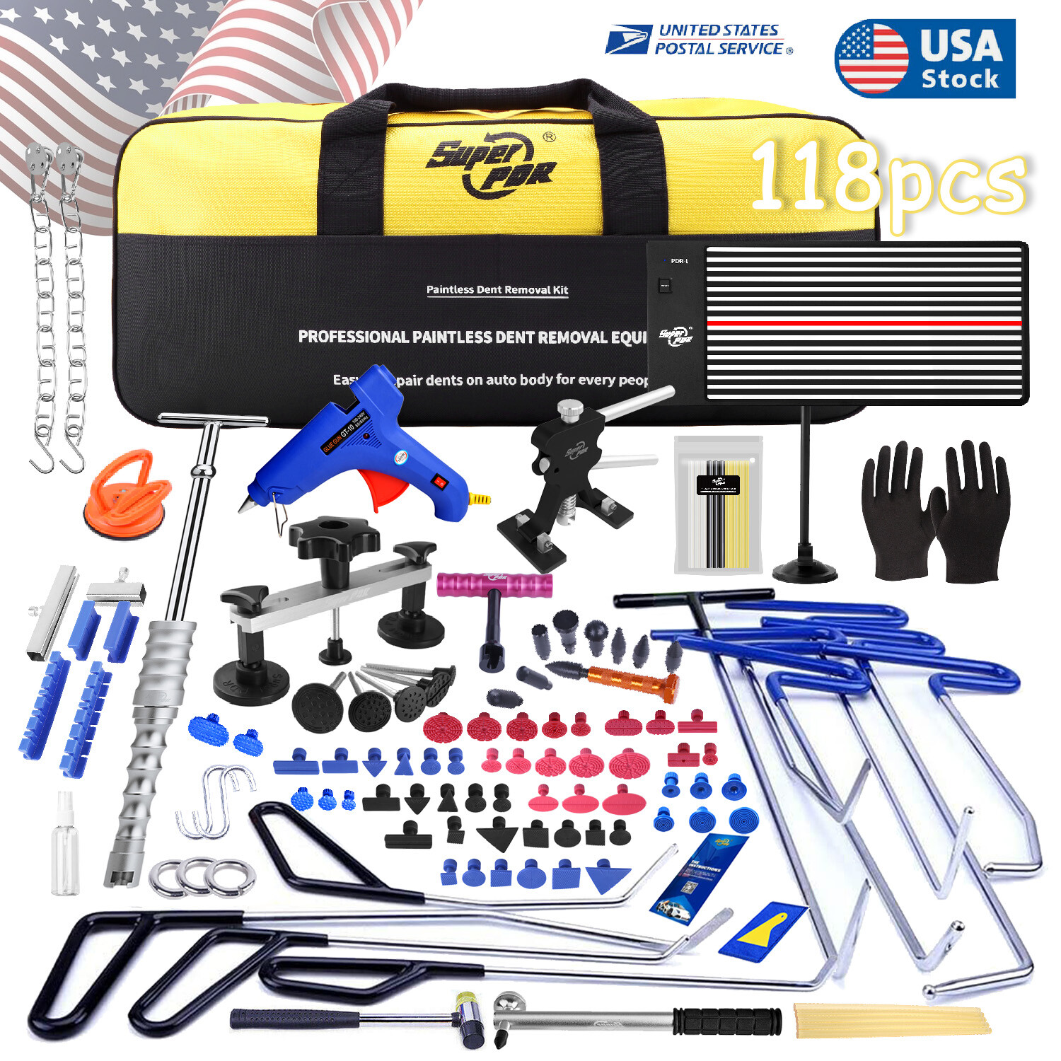 118pcs Paintless Dent Removal Rods Stainless Steel Rod Tool Dent Repair Kit PDR