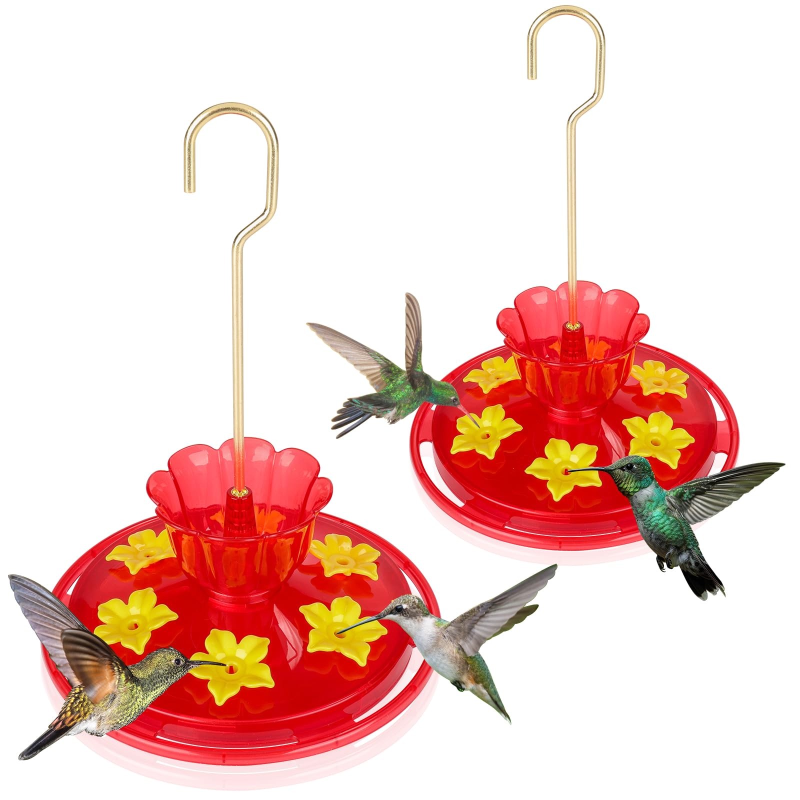 Plastic Hummingbird Feeders for Outdoors Hanging Ant and Bee Proof, 2 Red