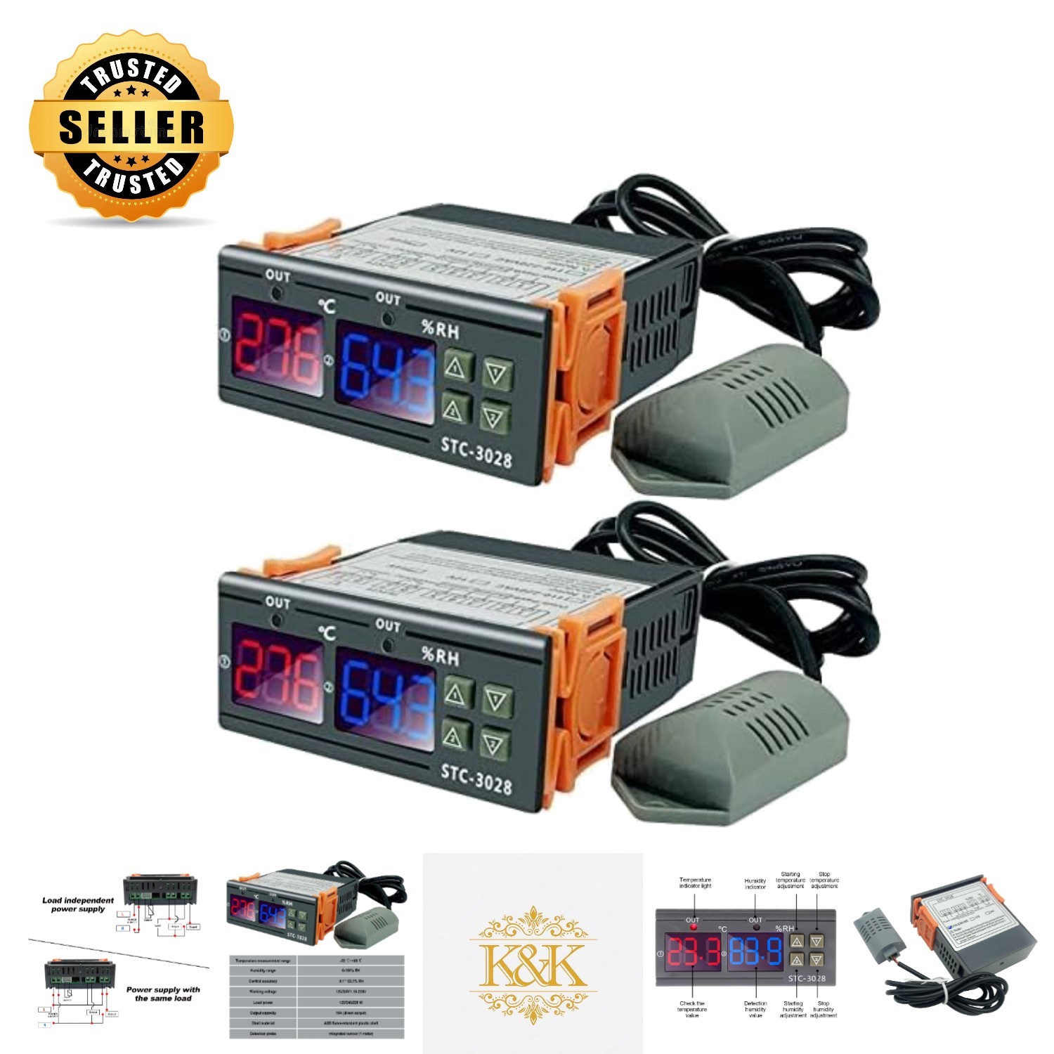 All-Purpose Digital Temperature & Humidity Monitoring System - 2pcs STC-3028 Set