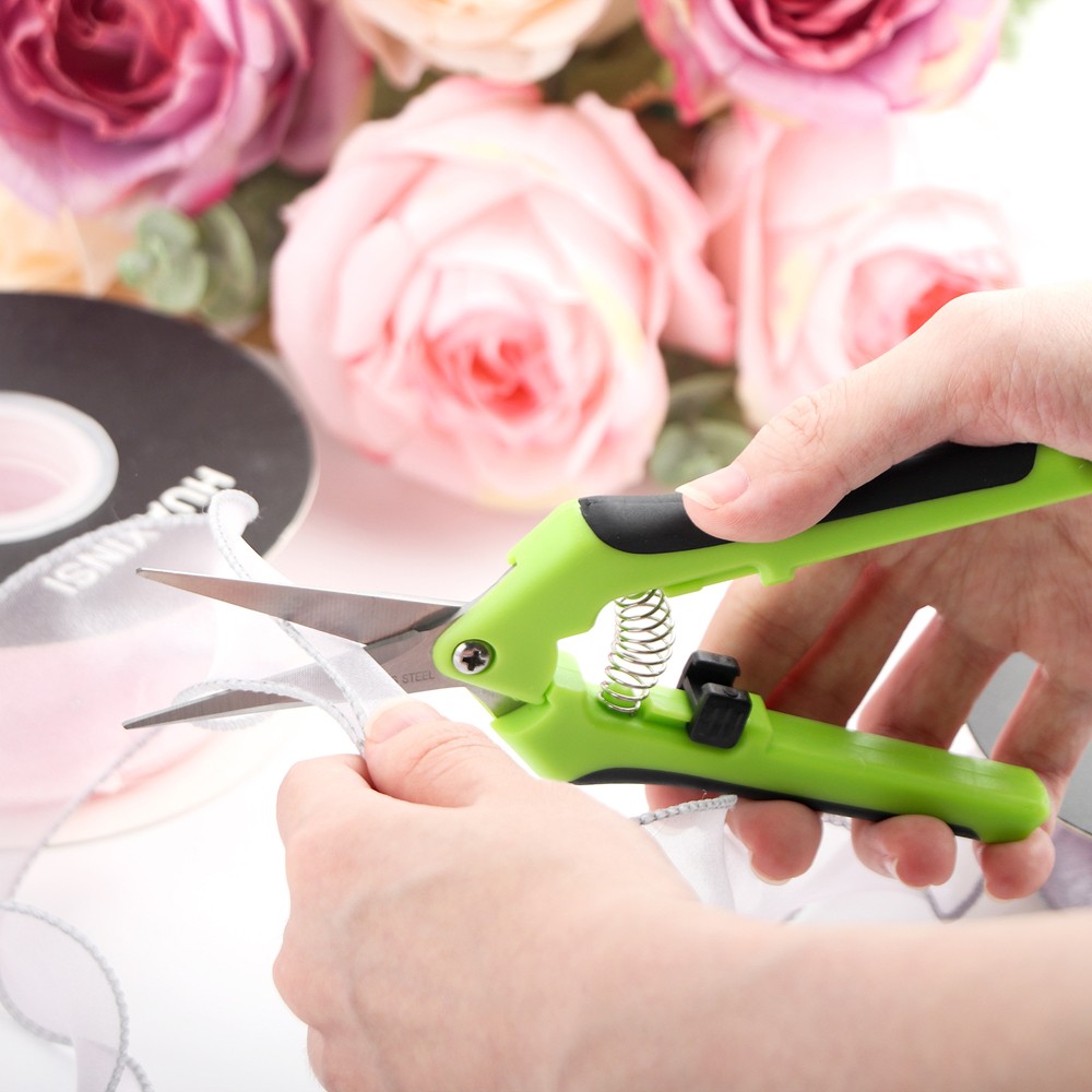 Green Ergonomic Spring Action Scissors Craft Shears with Stainless Steel Blades