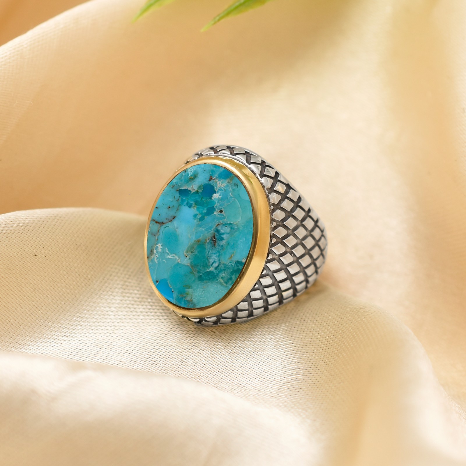 Natural Gemstone Turquoise-925 Sterling Silver Vintage-Style Beautiful Mens Ring