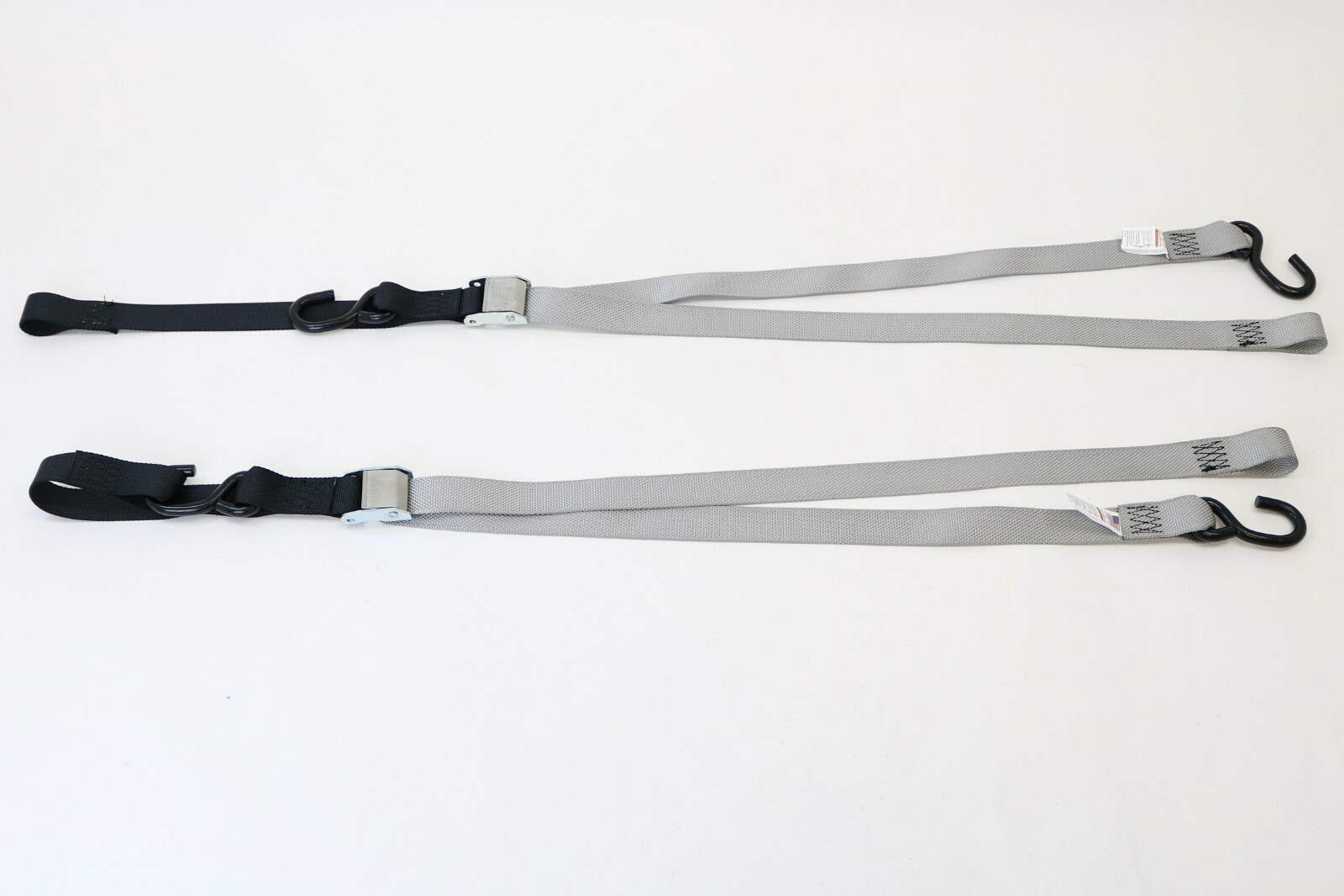 Pack of (2) Two 1.5" x 6' Gray Motorcycle Tie Down Cam Buckle Straps 500lbs WLL