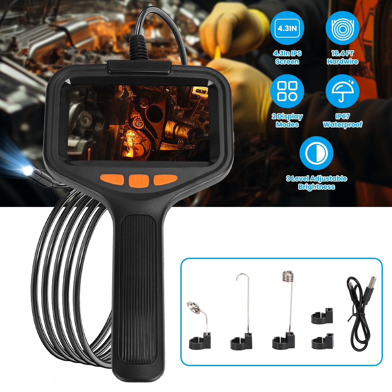 8 LED USB Snake Endoscope Borescope HD Inspection Camera Adjustable LED Lights