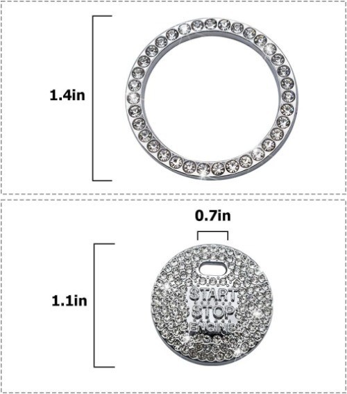 2 Pcs Bling Crystal Rhinestone Car Engine Start Stop Button Decorative Ring, Pro