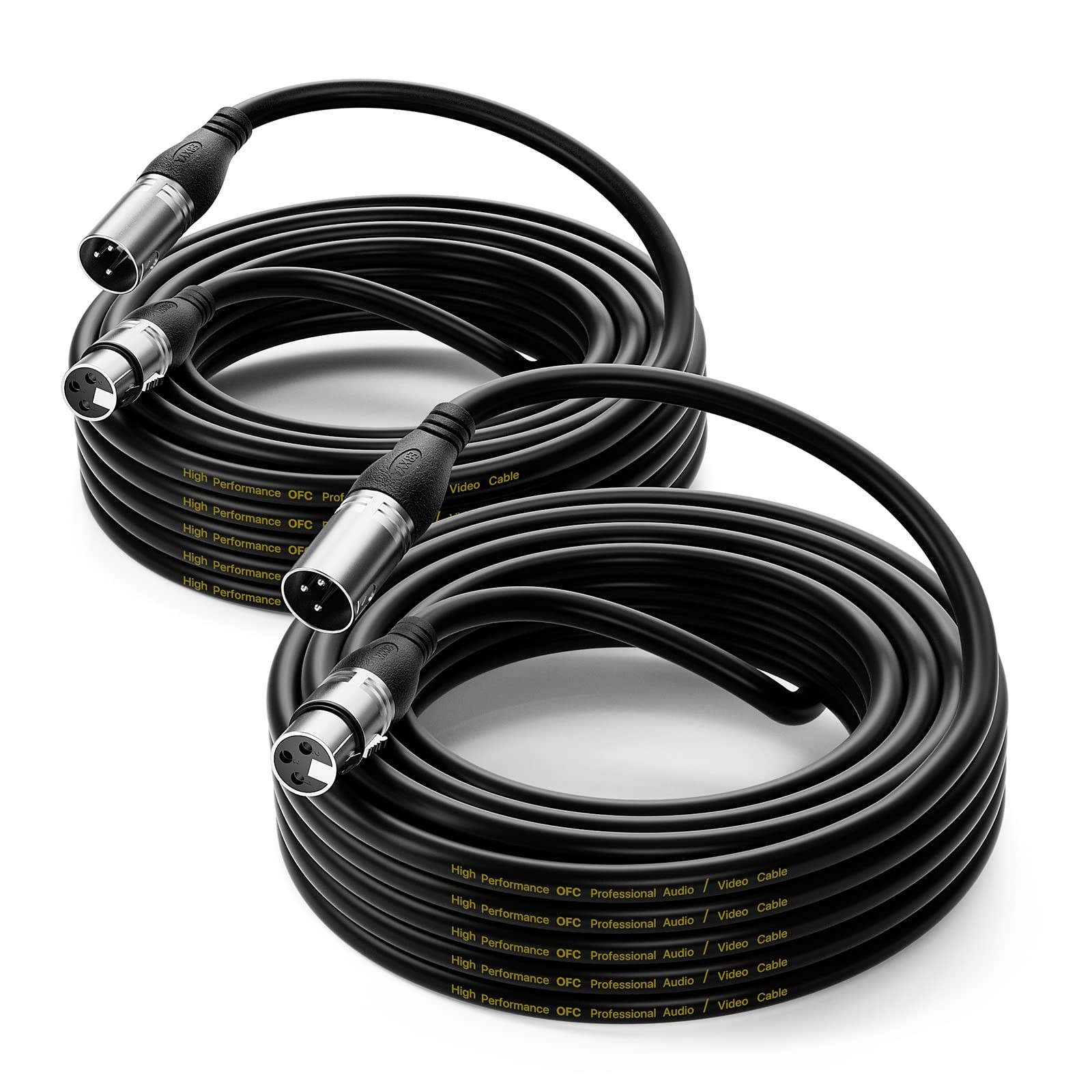 2 PCS Black 35Ft XLR Microphone Cable 3 Pin Balanced Male To Female Mic Cord