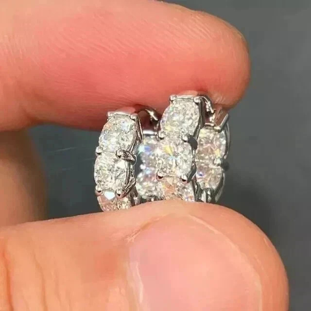 Lab Created Diamond 2Ct Round Cut Huggie Hoop Earrings 14K White Gold Plated