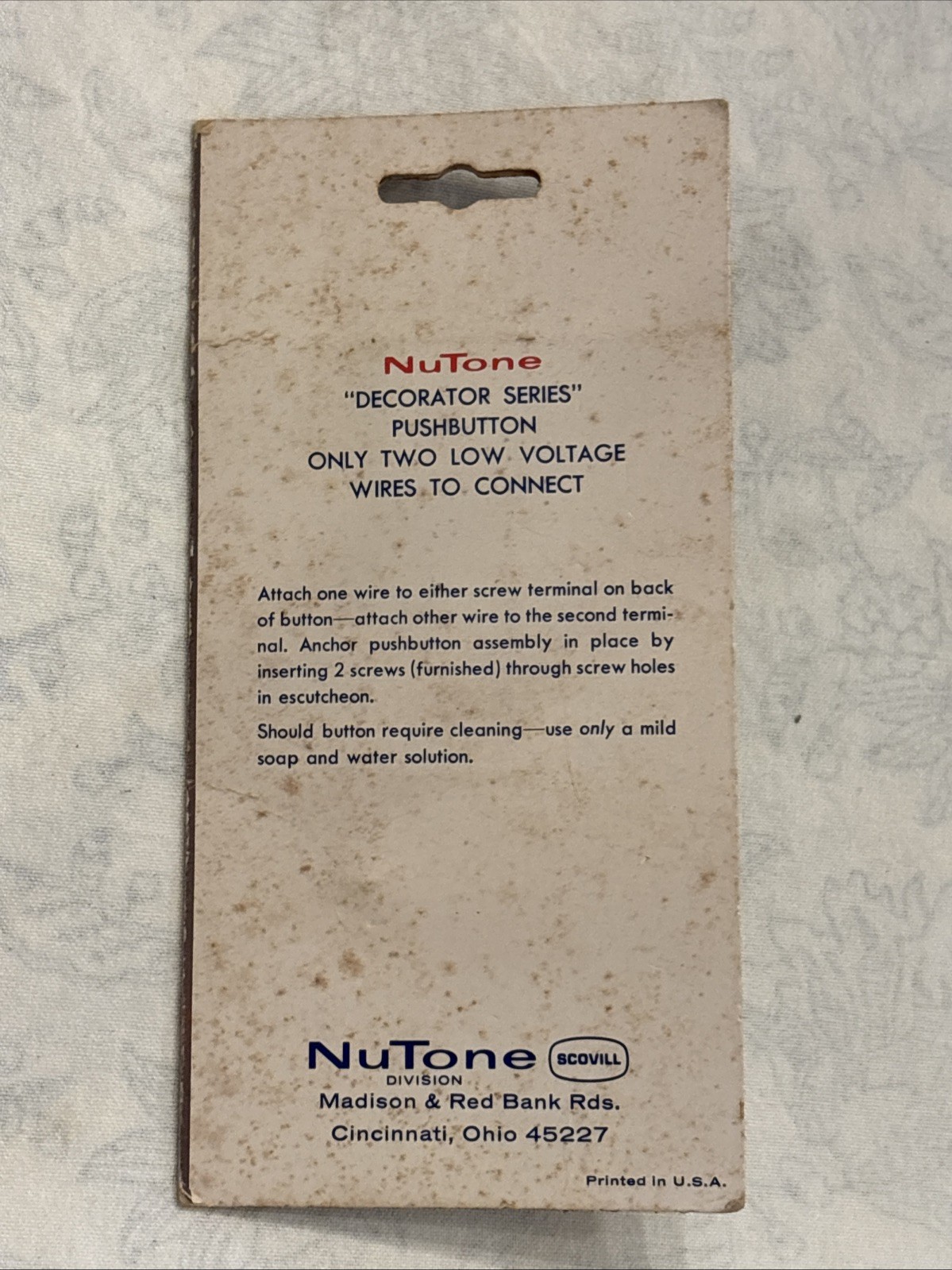 NuTone PB-11V 12V Brass Tone Rectangular Door Bell Push Button Vintage