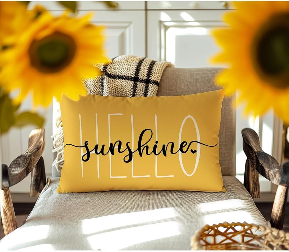 RABUSOFA Hello Sunshine Pillow 20" x 12" (Pack of 1), Yellow(new)