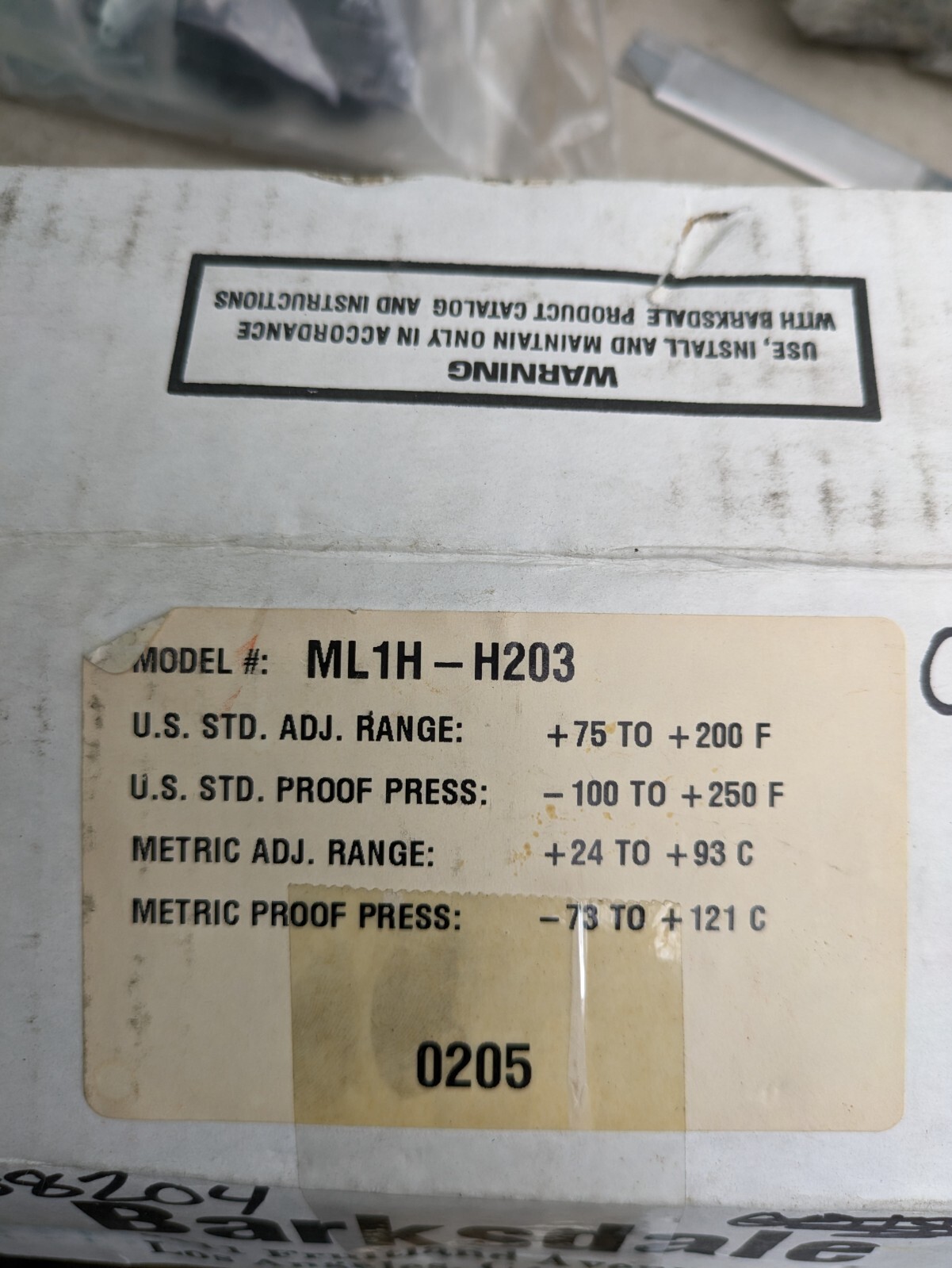 Barksdale ML1H-H203 Temperature Switch New in Box