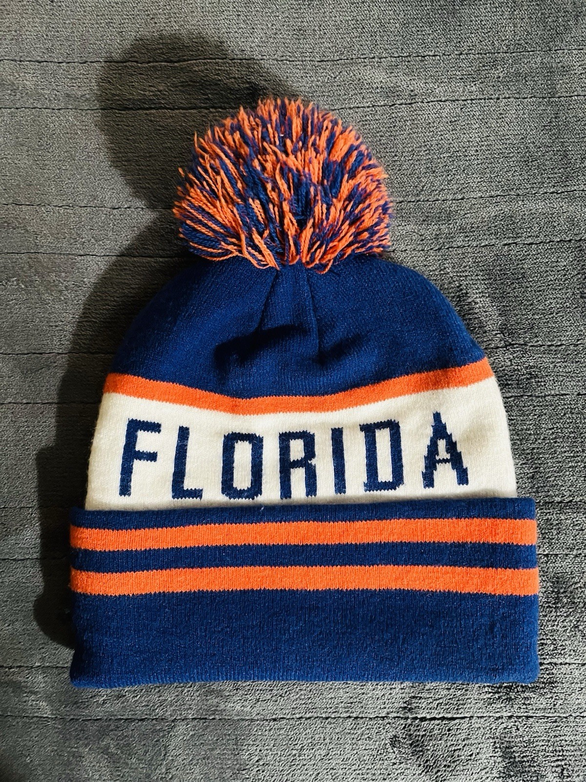Winter Ski Beanie Bonnet w FLORIDA Imprint Pom Pom Unisex Color Blue Orange New