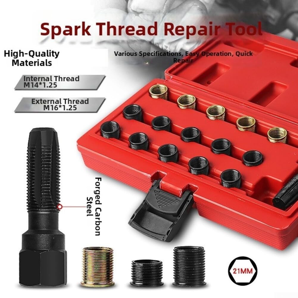 16PCS Spark Plug Thread Repair Kit M14x1.25 Tap Insert Tool Engine Repair Set