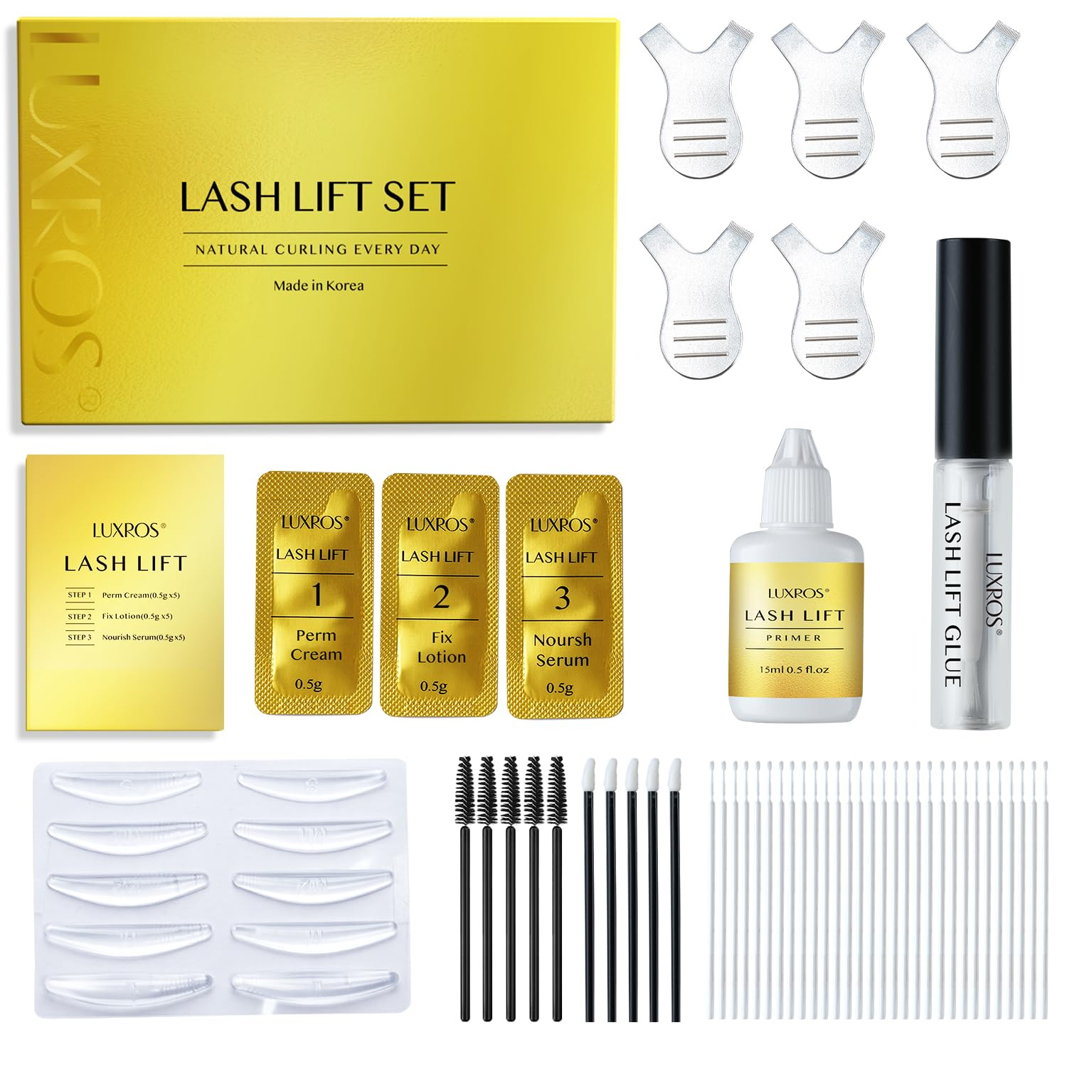 Korean Lash Lift Kit for Eyelash Perm: 5 Applications, Thio-Free Keratin Formula