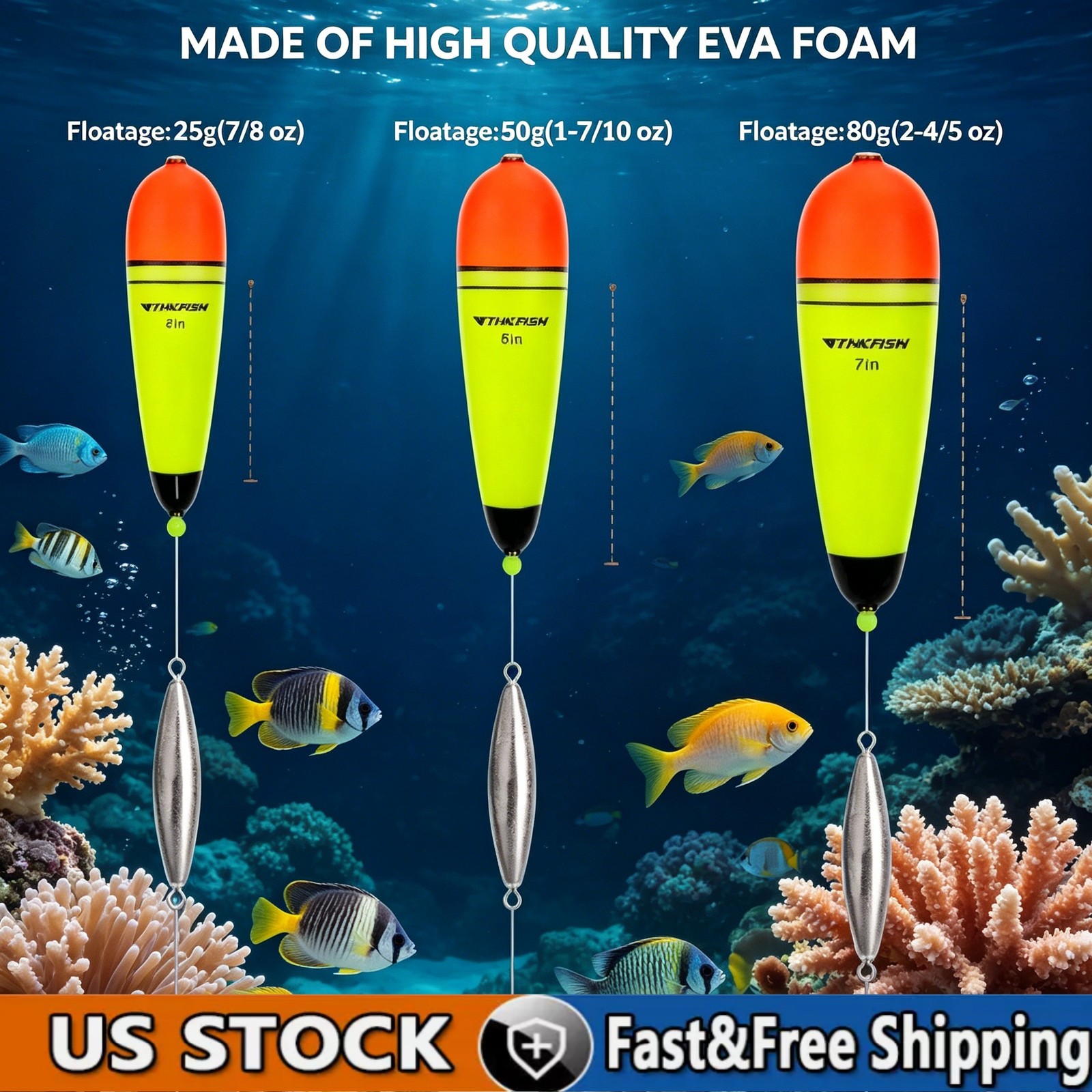 Slip Bobbers EVA Slider Floats 4PCS 4" 6" 7", Durable Corks for Sea Catfish Fish