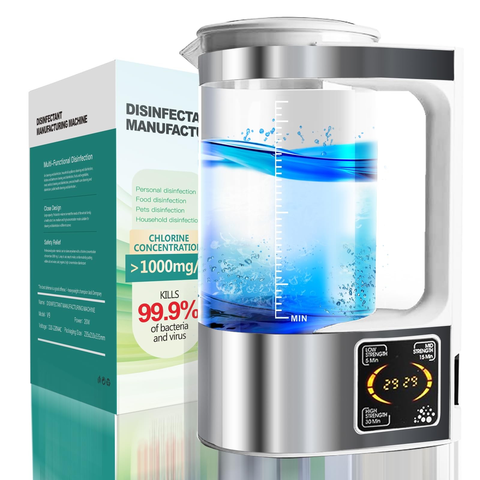 Portable Hypochlorous Acid (HOCL) Generator Machine, 2L Sodium Hypochlorous S...