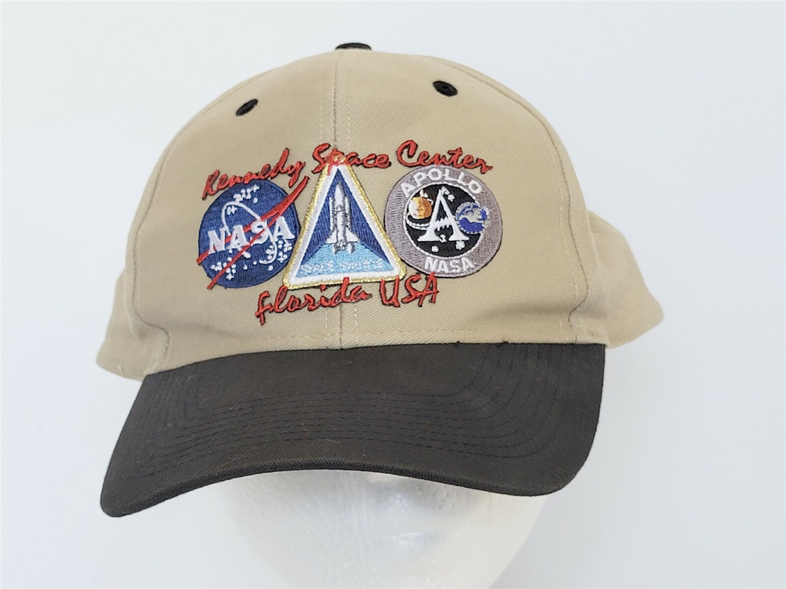 Kennedy Space Center NASA, Space Shuttle, Apollo Florida Tan Cap Hat Damaged