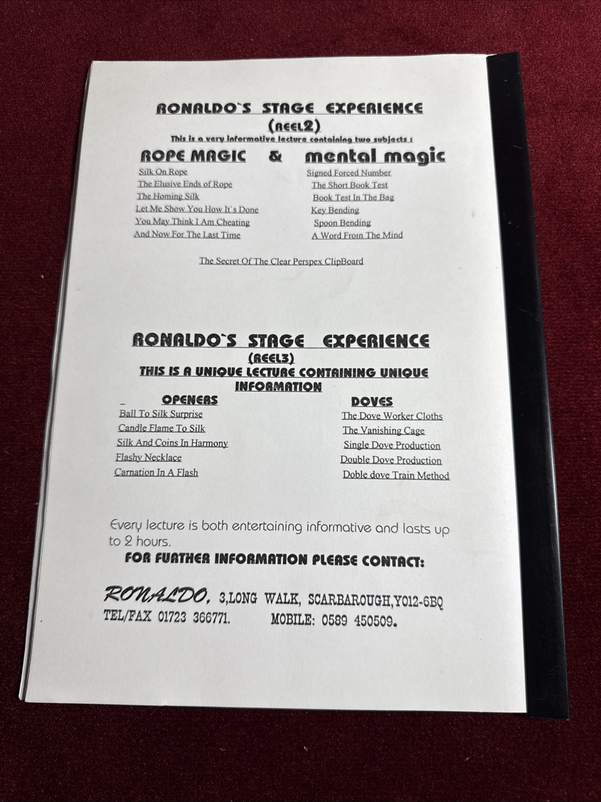 Ronaldo Wiseman Psychic Services Magic Lecture RARE VNTG Parlor & Mentalism