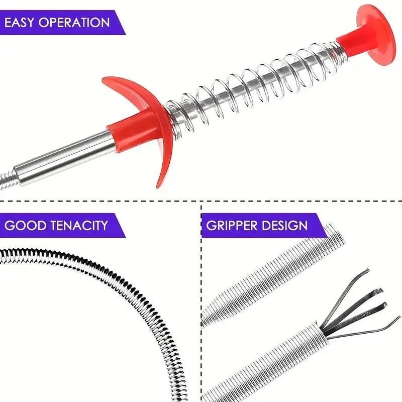 60cm Spring Pipe Dredging Tool Drain Snake Cleaner Clog Remover Kitchen Sink