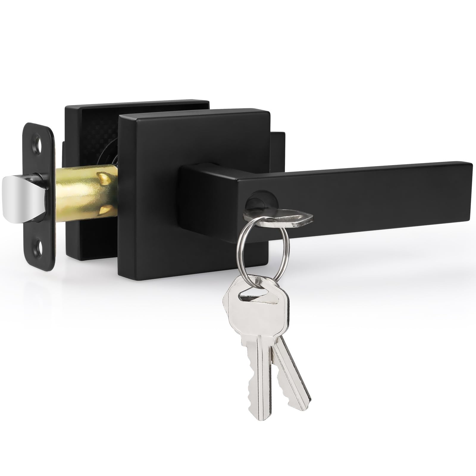 Estmoon Door Lock Matte Black Door Knob with Lock, Heavy Duty Keyed Front Doo...