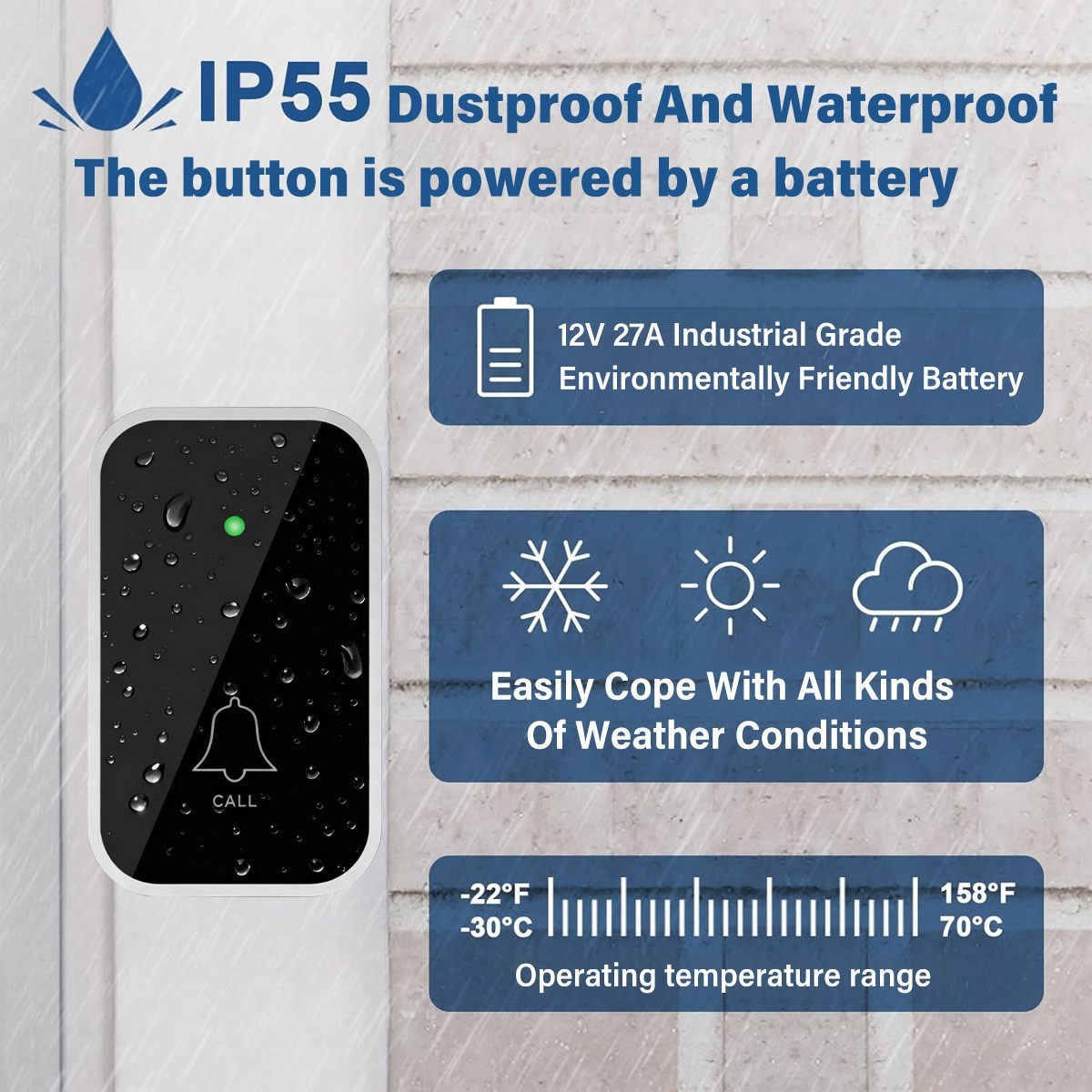 Waterproof Wireless Doorbell Adjustable Volume Plugin Receiver 45 Chime