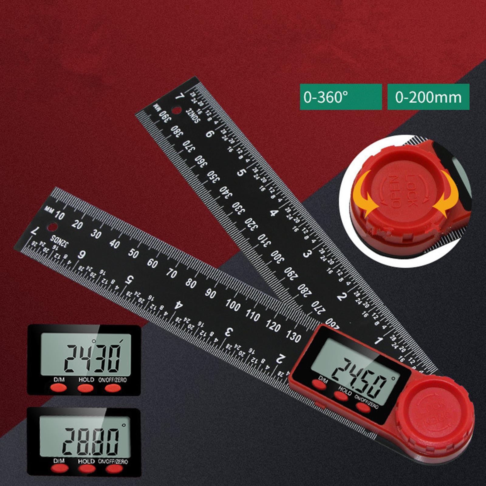 0-360° Angle LCD Digital Display 200mm Finder Ruler Protractor Measure Meter