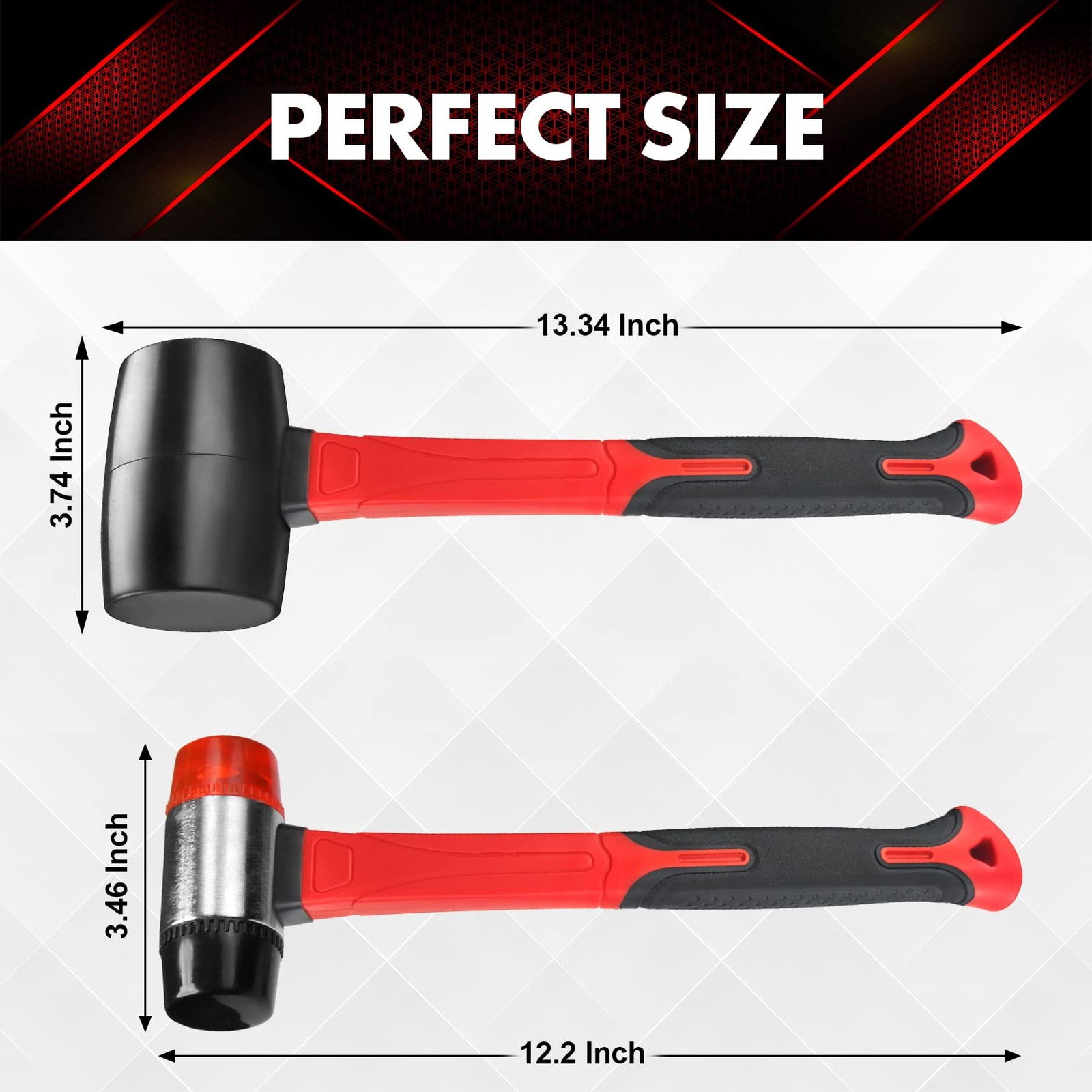 YIYITOOLS 2Pcs Hammer Set, 16oz Rubber Mallet & 40mm Double-Faced Soft Mallet...