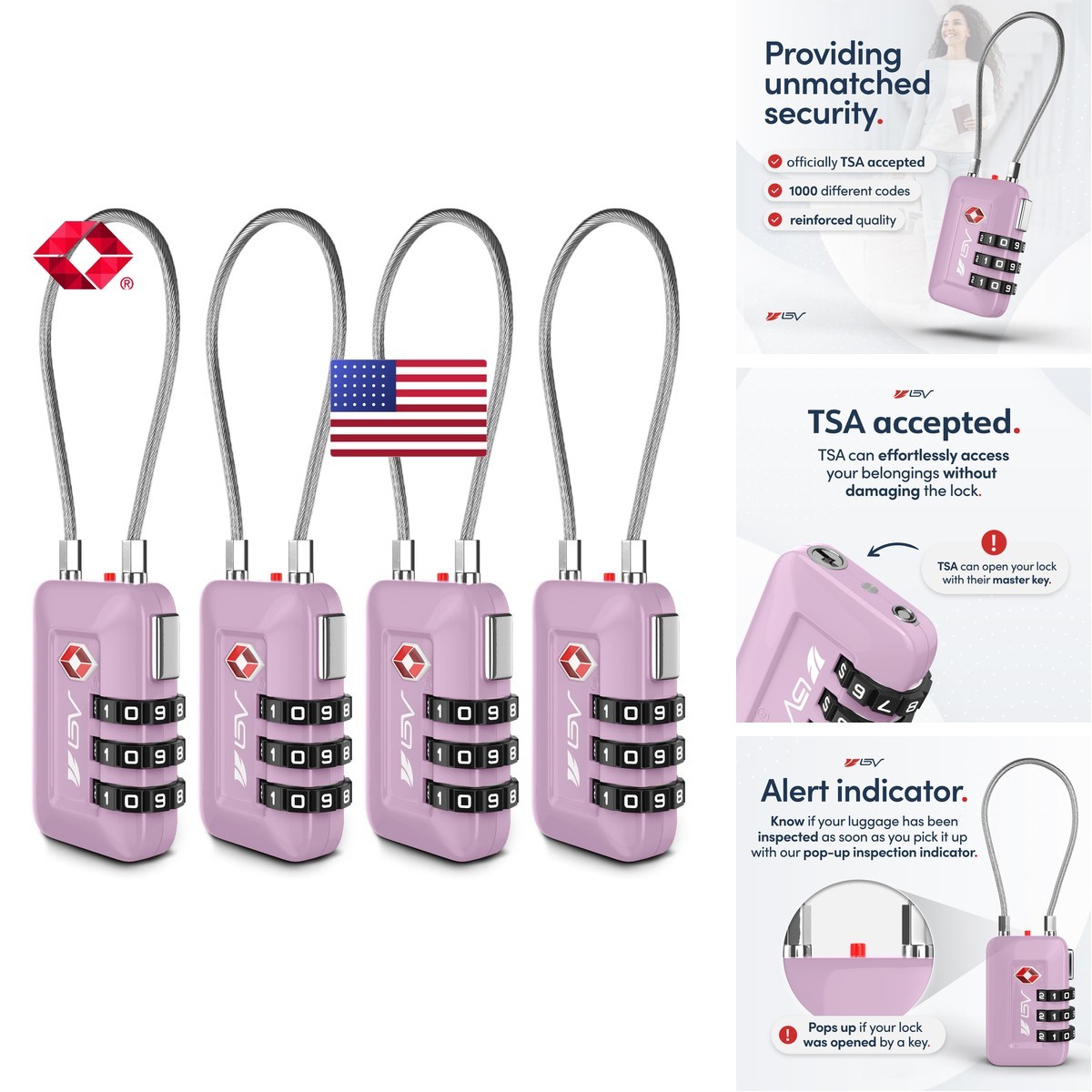 Bv Tsa Accepted Luggage Travel Lock Set-Your-Own Combination Lock For School