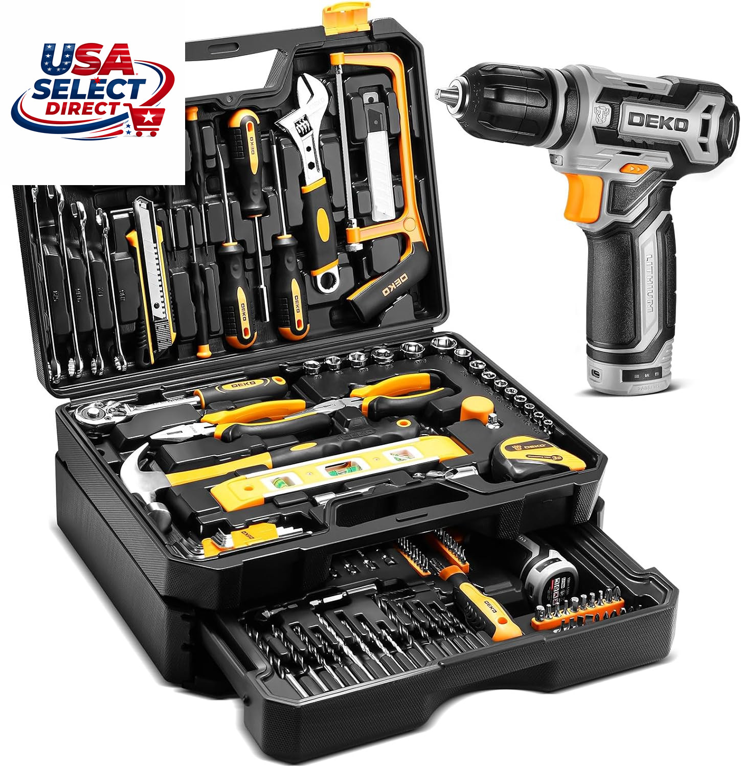 12V Cordless Drill Tool Kit Box Set with 238 Pieces for Home Repair