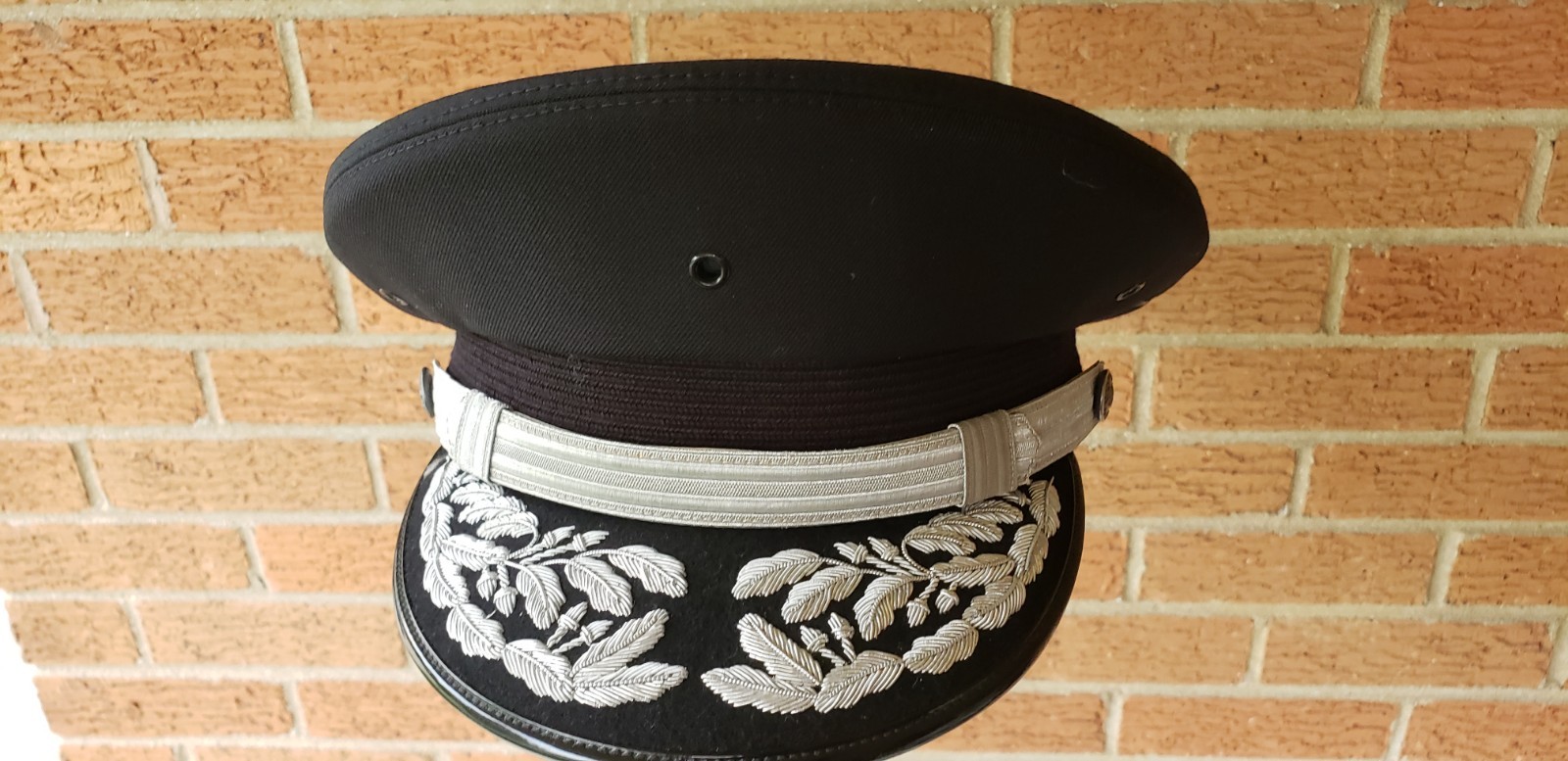 Military Navy Officers Hat Bullion Police Admiral Black Silver