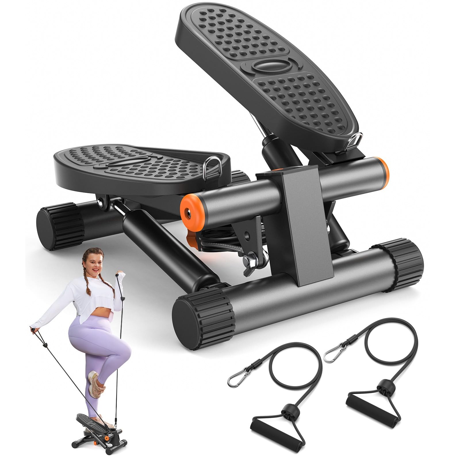 Niceday Stepper Exercise Equipment with Resistance Bands Gray