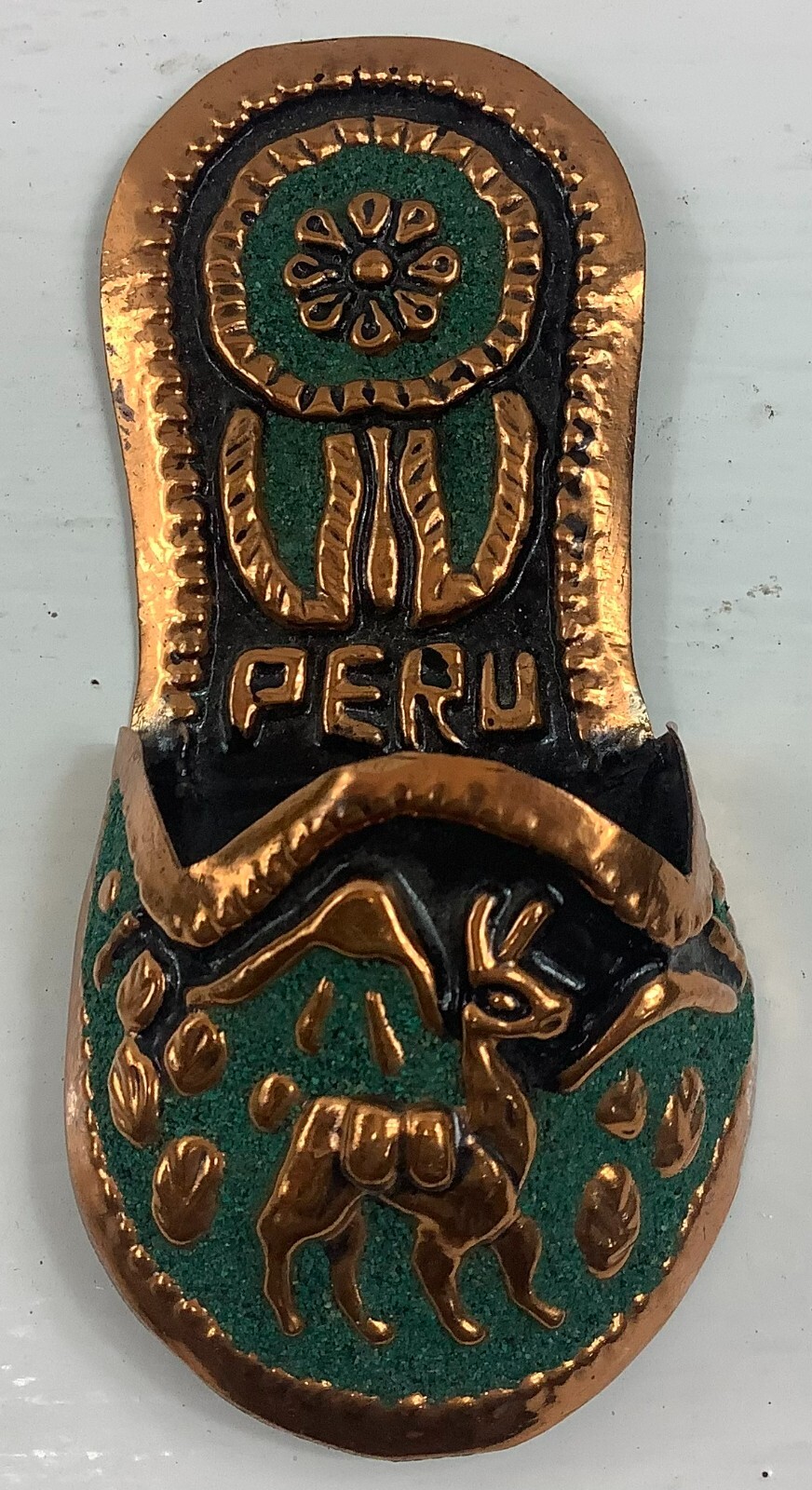 Hammered Copper Shoe Slipper Wall Hanging Peru Llama Alpaca