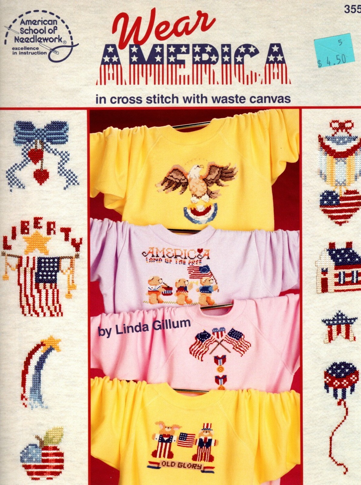 American Sch. Needlework WEAR AMERICA 3558 X-Stitch Waste Canvas Pattern Leaflet
