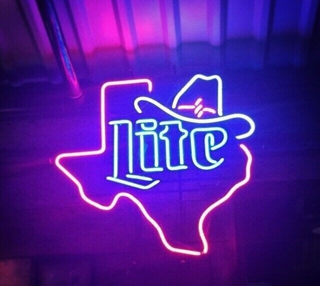 US STOCK 20"x16" Miller Lite Texas Cowboy Hat Neon Sign Light Lamp Club Bar Pub