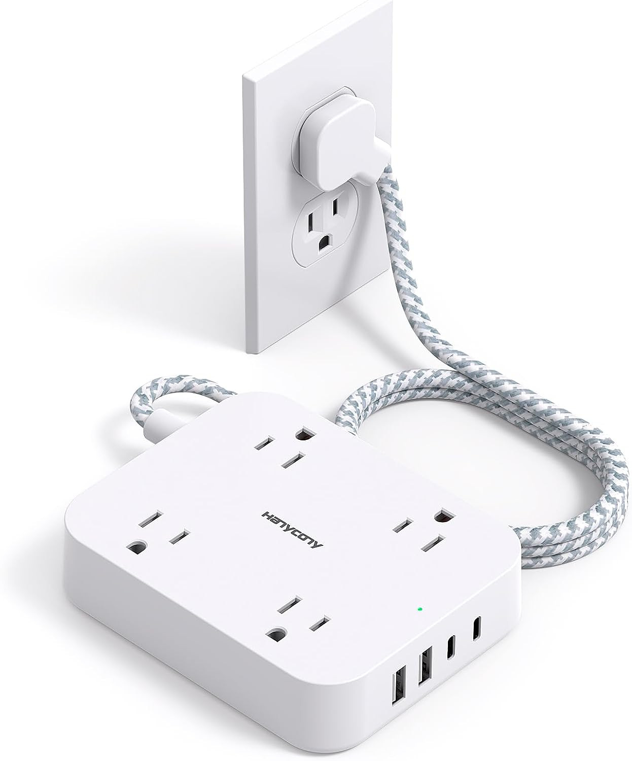 Flat Plug Extension Cord, 4 Widely Power Strip with 4 USB Ports(2 USB C) |  5Ft