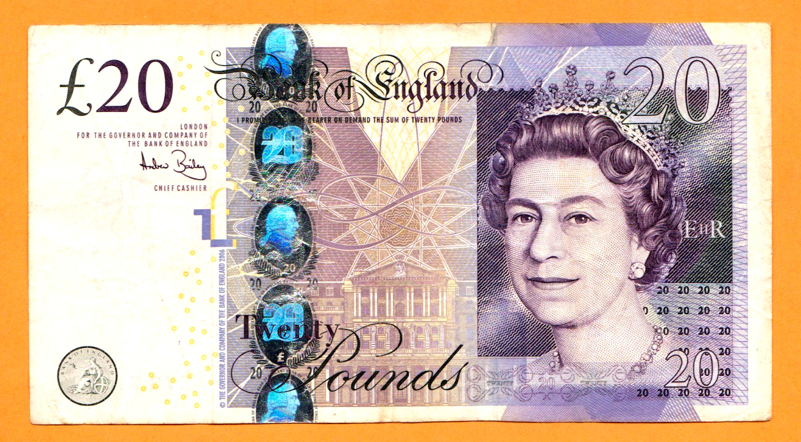 Great Britain England Circulated Note 20 Pounds ND 2007 - 2011 P-392a QEII