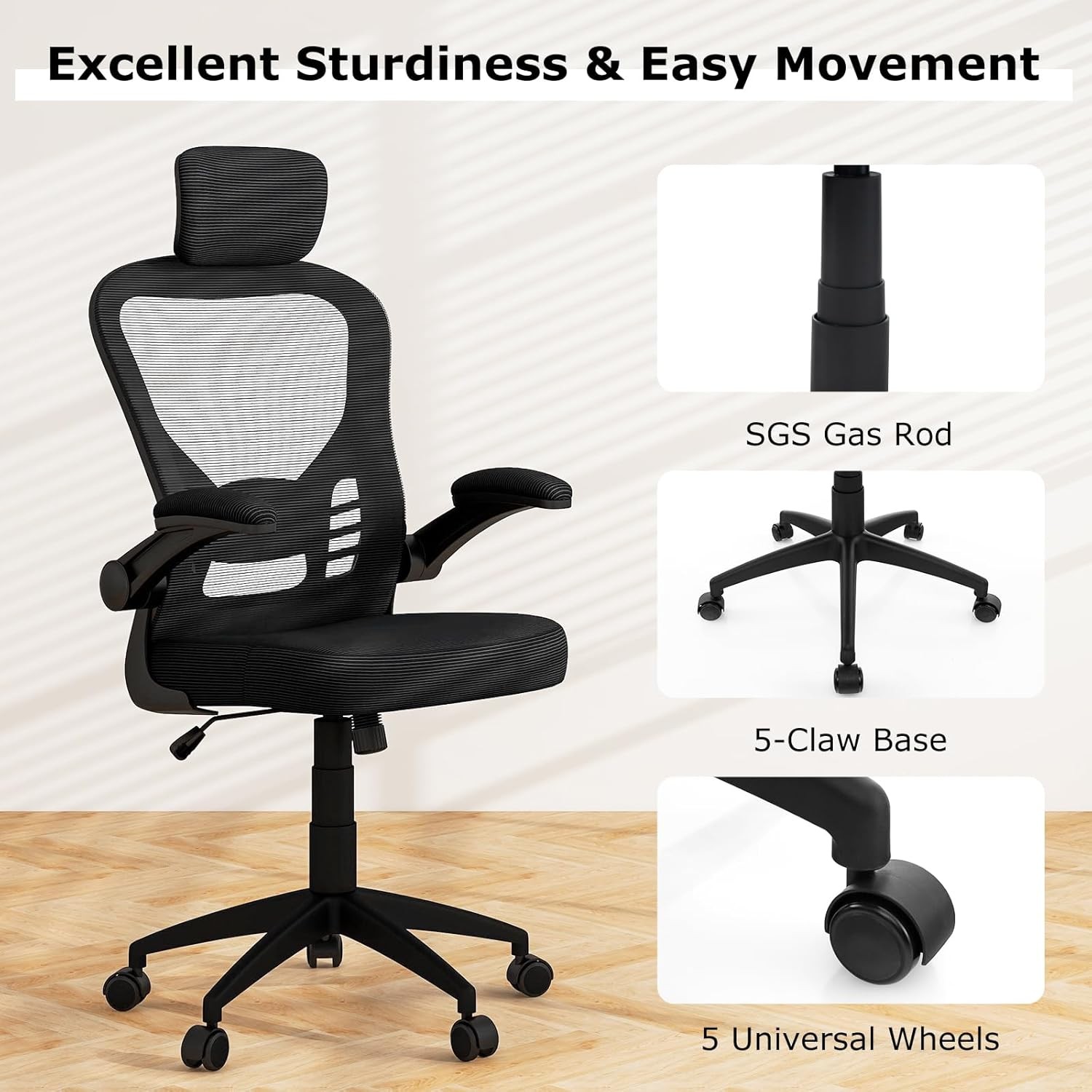 Ergonomic Mesh Office Chair Home Office Desk Chair W/ Adjustable Headrest