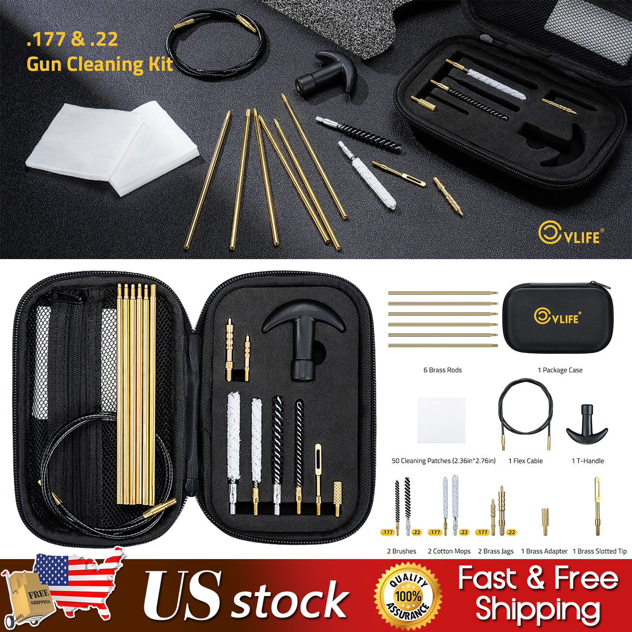 18pcs .177/.22lr/5.56mm/223 Rifle Gun Cleaning Kit Nylon Brush Cleaner with Case