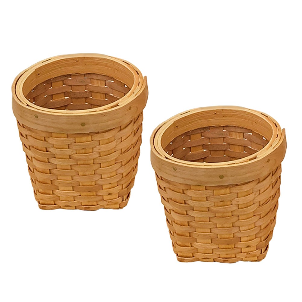 2Pcs Khaki Wood Woven Pen Container Reusable Desktop Storage Sundries Basket